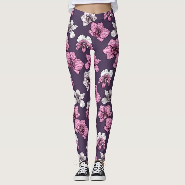 Leggings Fleurs d'orchidées roses (Devant)