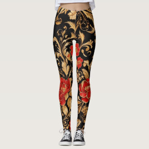 Leggings Fleurs dorées : Floral opulent