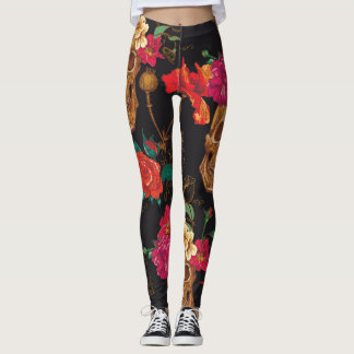 Leggings Fleurs du crâne : Arrière - plan foncé sans coutur