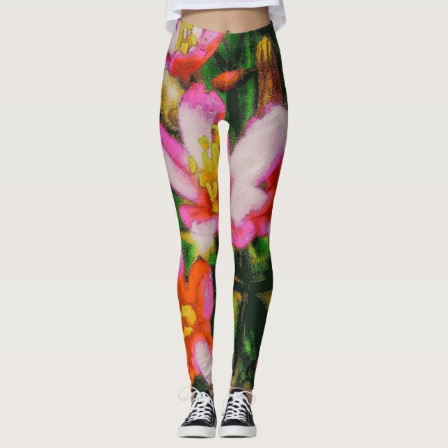 Leggings Fleurs Éclaboussées de Rose (Devant)