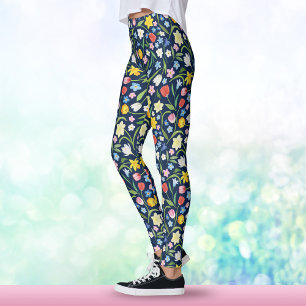 Leggings Fleurs Élégantes de Printemps Floral Aquarelle Col