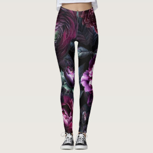 Leggings Fleurs Enchantées Jardin Floral Noir Foncé Humeur