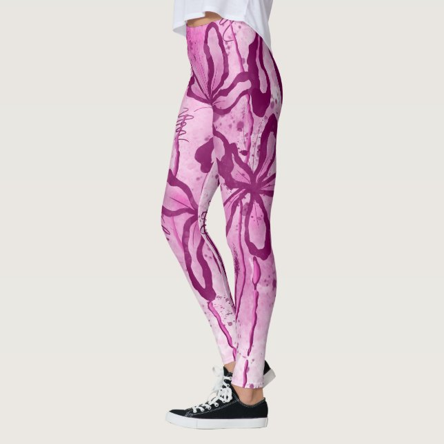 Leggings Fleurs encrées Abstraites rose (Gauche)
