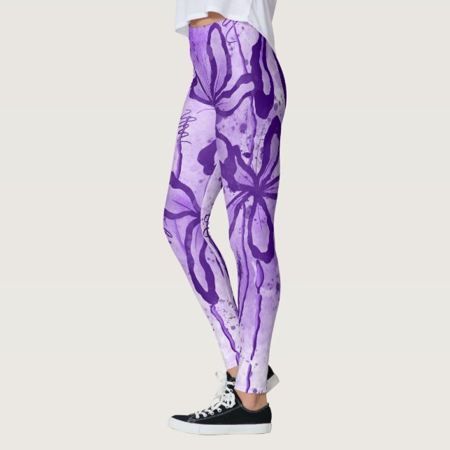 Leggings Fleurs encrées Abstraites violet (Gauche)
