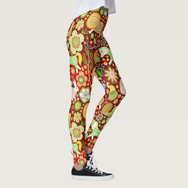 Leggings Fleurs et animaux rétro colorés Motif (Droite)