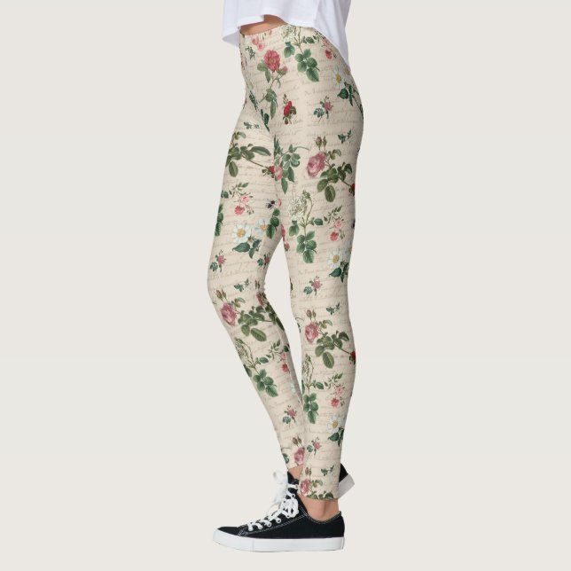 Leggings Fleurs Et Arrière - plans Feuille Beige (Gauche)