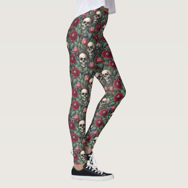 Leggings Fleurs et crânes rococo gothiques (Droite)