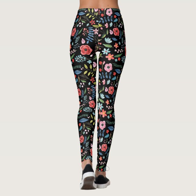 Leggings Fleurs et feuilles colorées Motif botanique (Dos)