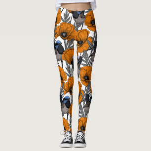 Leggings Fleurs et fleurs de pavot orangé 2