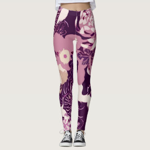Leggings Fleurs et oiseaux rose vintage