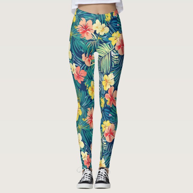 Leggings Fleurs exotiques colorées Motif (Devant)