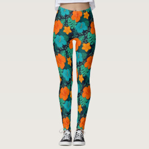 Leggings Fleurs exotiques colorées Motif Feuille-43804