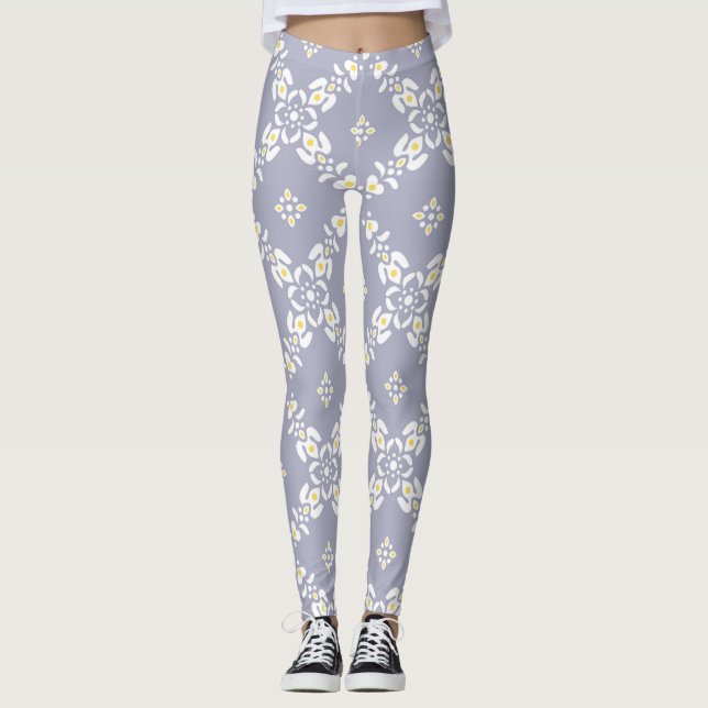 Leggings Fleurs feuilles motifs grises (Devant)