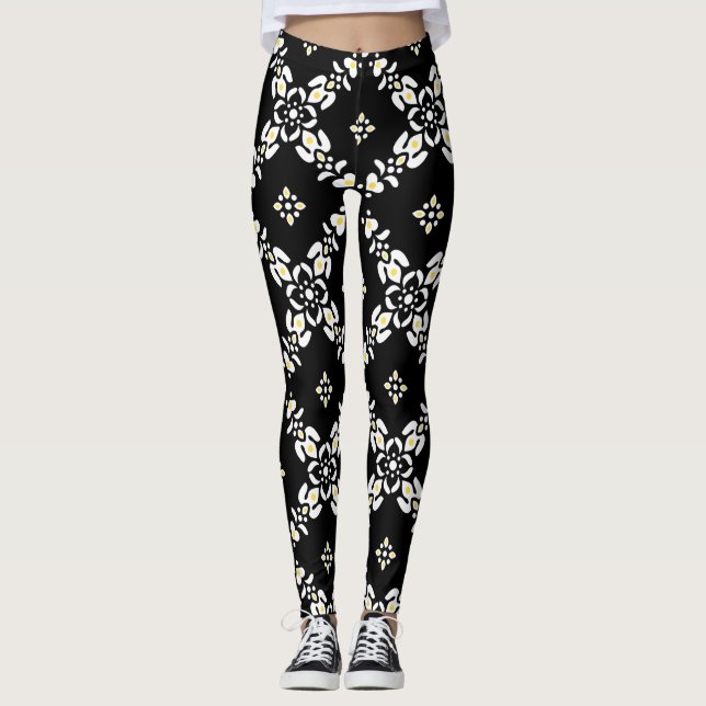 Leggings Fleurs feuilles motifs grises (Devant)