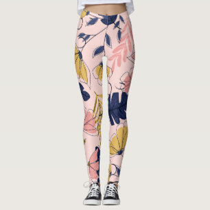 Leggings Fleurs Feuilles tropicales Imprimer Vintage