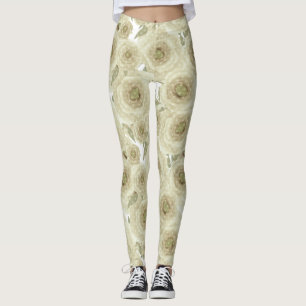 Leggings Fleurs florales Abstraites rose couleur beige moti