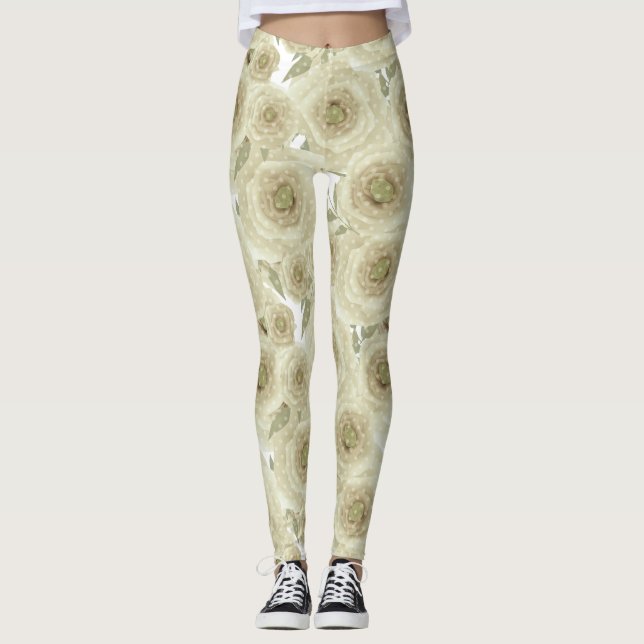 Leggings Fleurs florales Abstraites rose couleur beige moti (Devant)