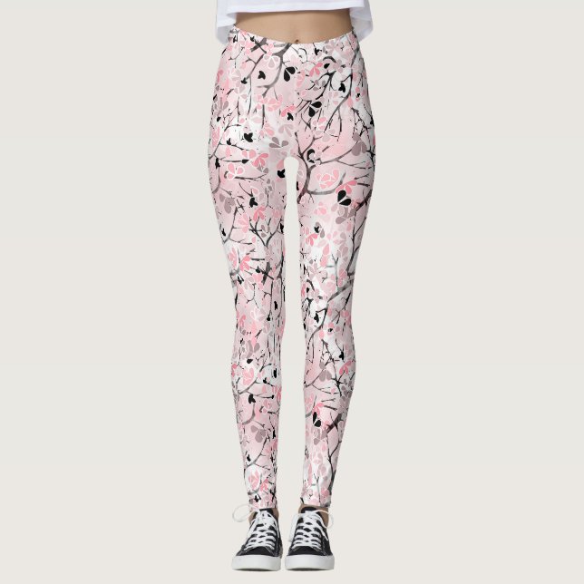 Leggings Fleurs florales pastel pastel rose feuilles à (Devant)