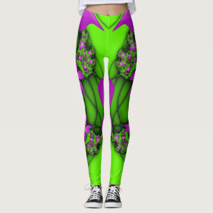 Leggings Fleurs fractales Abstraites de néon rose vert