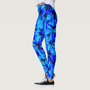 Leggings Fleurs Frangipani Bleues,