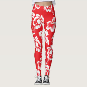 Leggings Fleurs hawaïennes rouges de ketmie