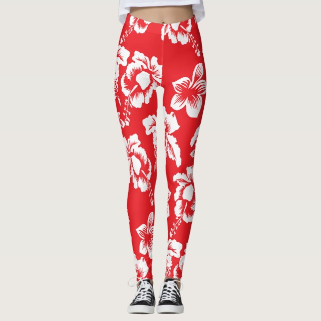 Leggings Fleurs hawaïennes rouges de ketmie (Devant)