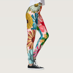 Leggings Fleurs hippie couleur roses des années 60