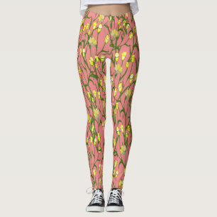 Leggings Fleurs jaunes Arrière - plan rose Vintage
