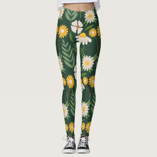 Leggings Fleurs jaunes avec feuilles vertes