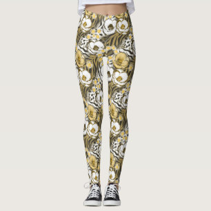 Leggings Fleurs jaunes, blanches sur un arrière - plan de t