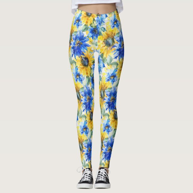 Leggings Fleurs jaunes bleues (Devant)