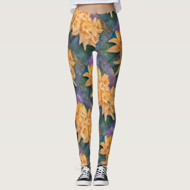 Leggings Fleurs jaunes de jonquille dans les aquarelles (Devant)