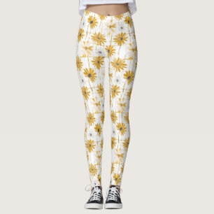 Leggings Fleurs jaunes et blanches - Plaid doré déprimé