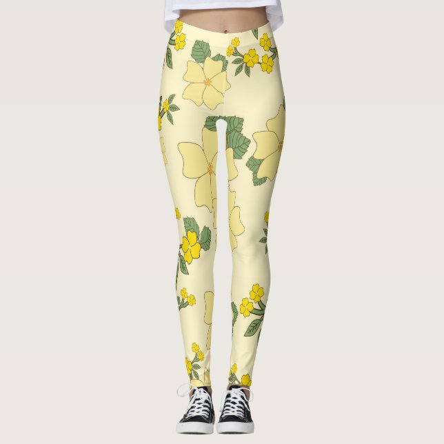 Leggings Fleurs Jaunes, Motif Floral, Motif De Fleurs (Devant)