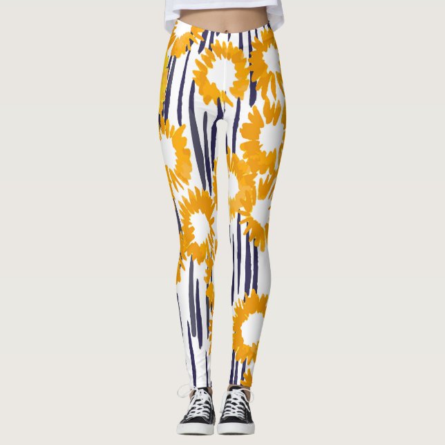 Leggings Fleurs Jaunes : Vintage peint à la main (Devant)