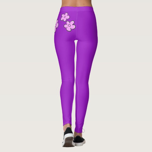 Leggings Fleurs joyeuses - rose sur violet (Dos)