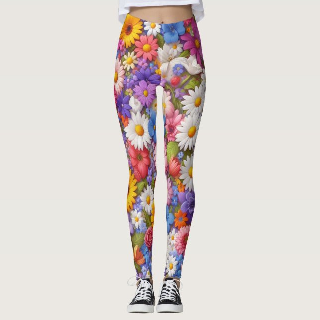 Leggings Fleurs Léggines femmes, Laggins femmes colorés (Devant)