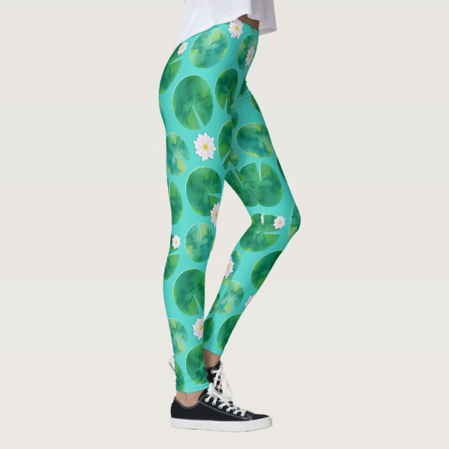 Leggings Fleurs Lys d'Eau Blanche & Motif Lily Pad (Droite)