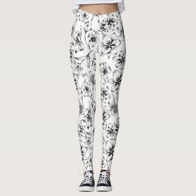 Leggings Fleurs Lys Noires (Devant)