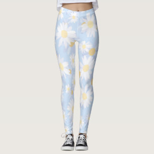 Leggings Fleurs marguerites blanches Classy Design Bleu bot