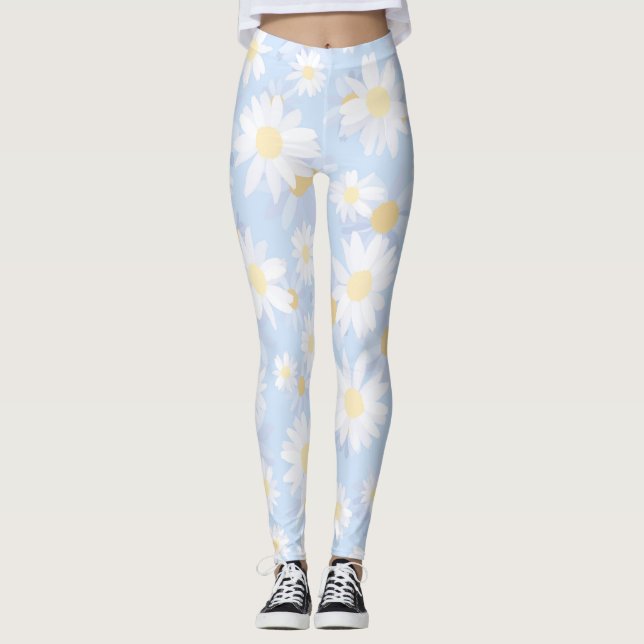Leggings Fleurs marguerites Bleues Classiques (Devant)