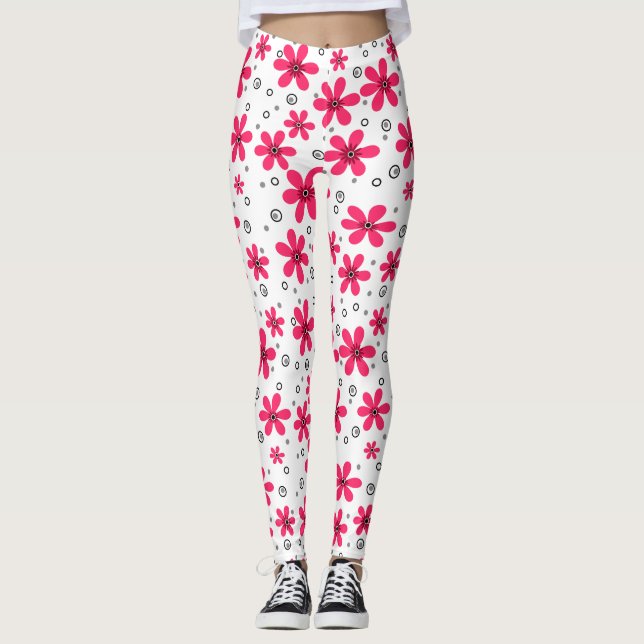 Leggings Fleurs marguerites rouges rétro arrière - plan été (Devant)