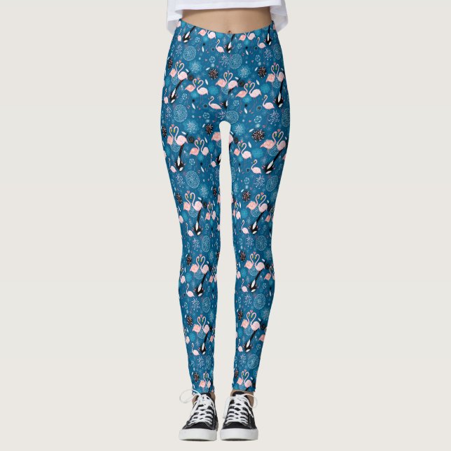 Leggings Fleurs mignonnes flamants gos motif (Devant)
