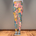 Leggings Fleurs modernes colorées Motif floral<br><div class="desc">Fleurs modernes colorées Motif floral</div>