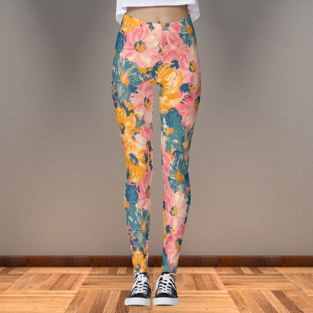 Leggings Fleurs modernes colorées Motif floral (Créateur téléchargé)