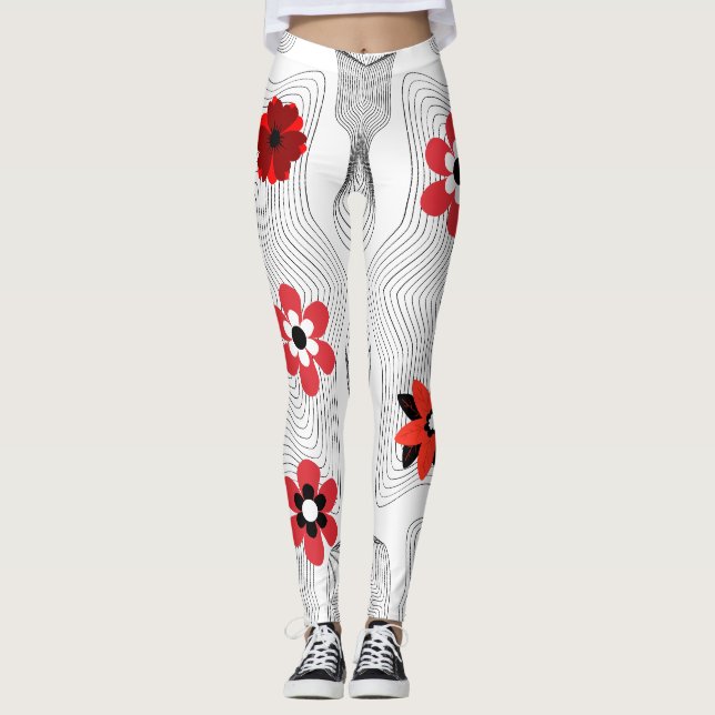 Leggings Fleurs modernes rouges (Devant)