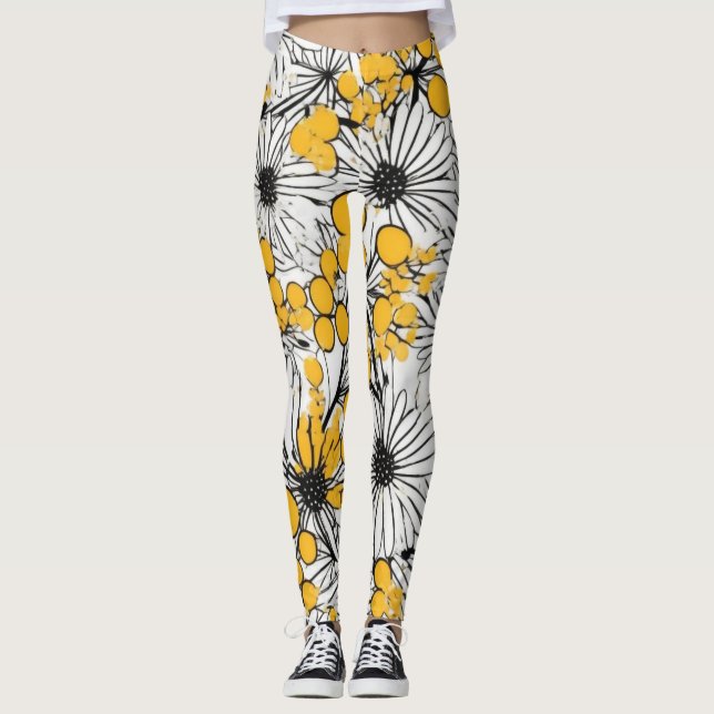 Leggings Fleurs monochromes : Mimosa et Fusion de marguerit (Devant)
