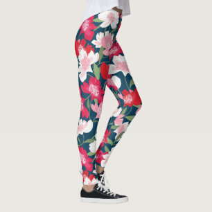 Leggings Fleurs Motif de Cosmos Roses peintes à la main