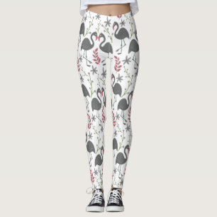 Leggings Fleurs motifs roses flamingo sans coutures, feuill