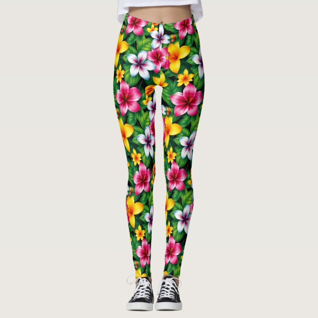 Leggings Fleurs multicolores et Motif Feuille-57577 (Devant)